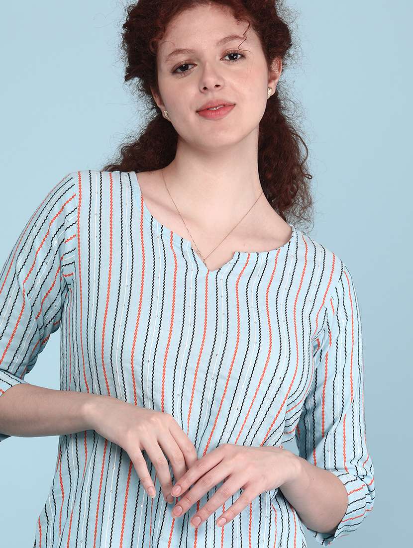 blue cotton straight kurta - 22307042 -  Standard Image - 1