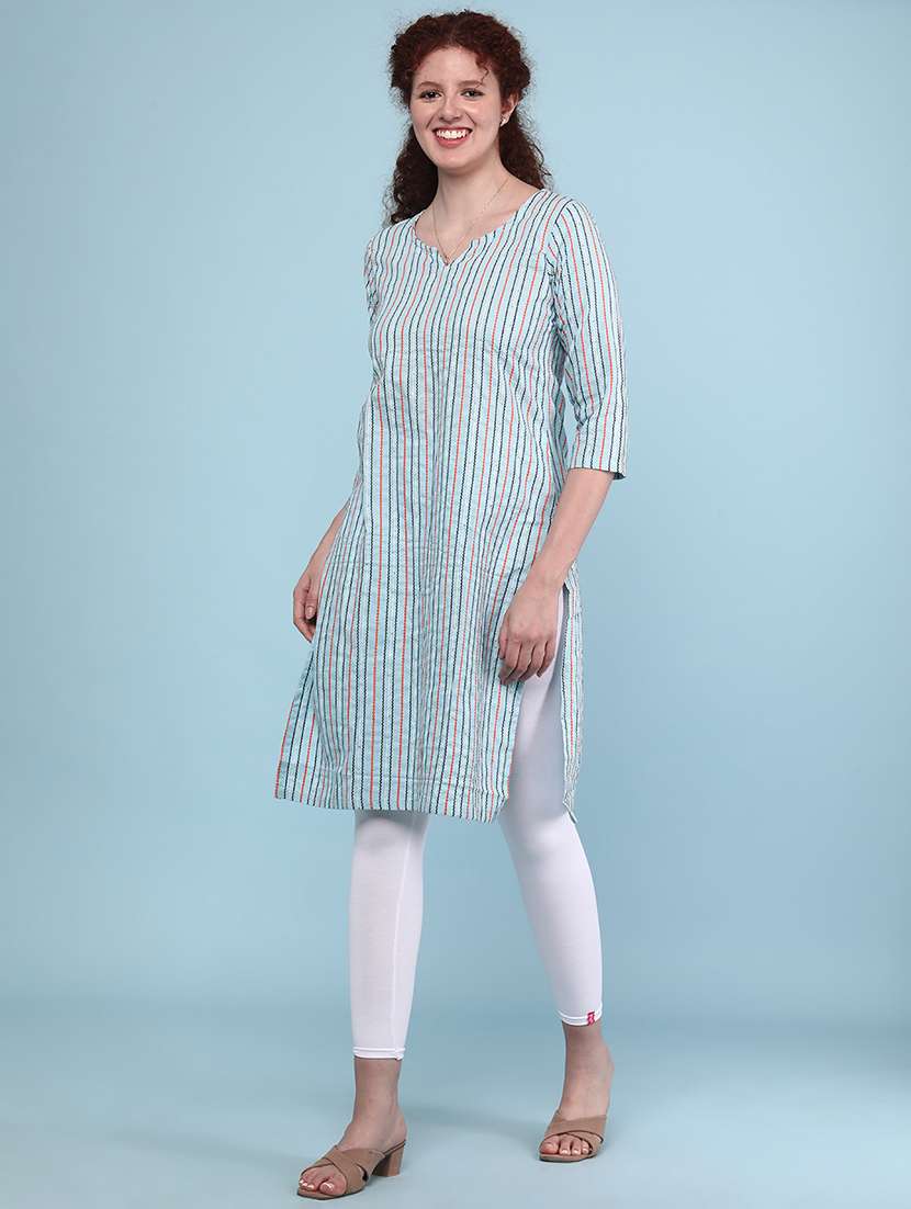 blue cotton straight kurta - 22307042 -  Standard Image - 4