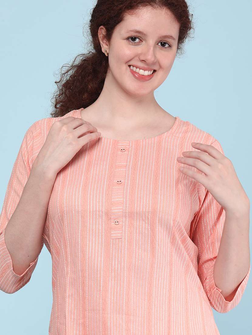 peach cotton straight kurta - 22307043 -  Standard Image - 1
