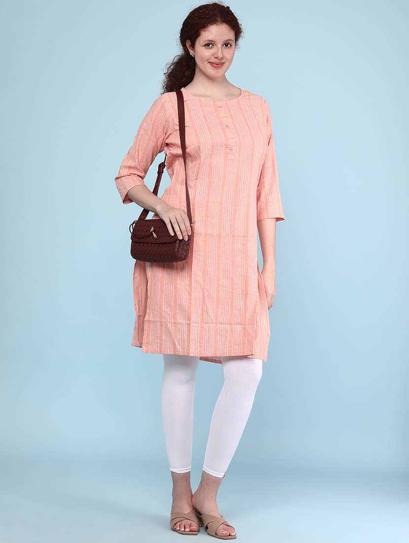 peach cotton straight kurta - 22307043 -  Standard Image - 4