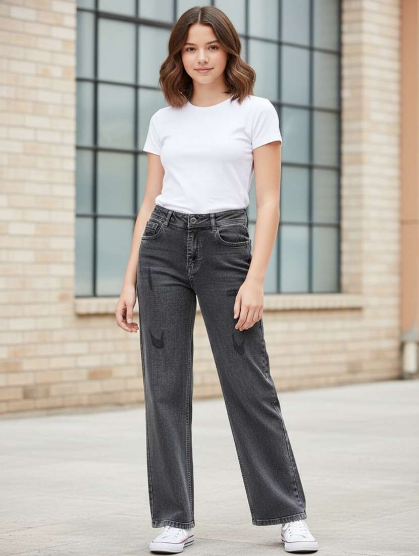 girls distressed high rise straight fit jean - 22307096 -  Standard Image - 1