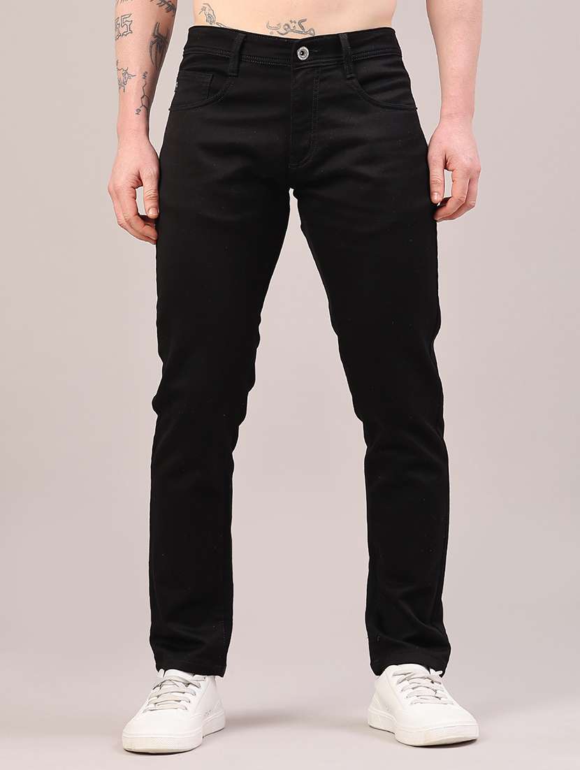 men plain mid rise full length jeans