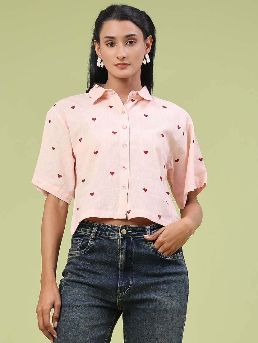 women printed collared short sleeve boxy shirt - 22307352 -  Standard Image - 1