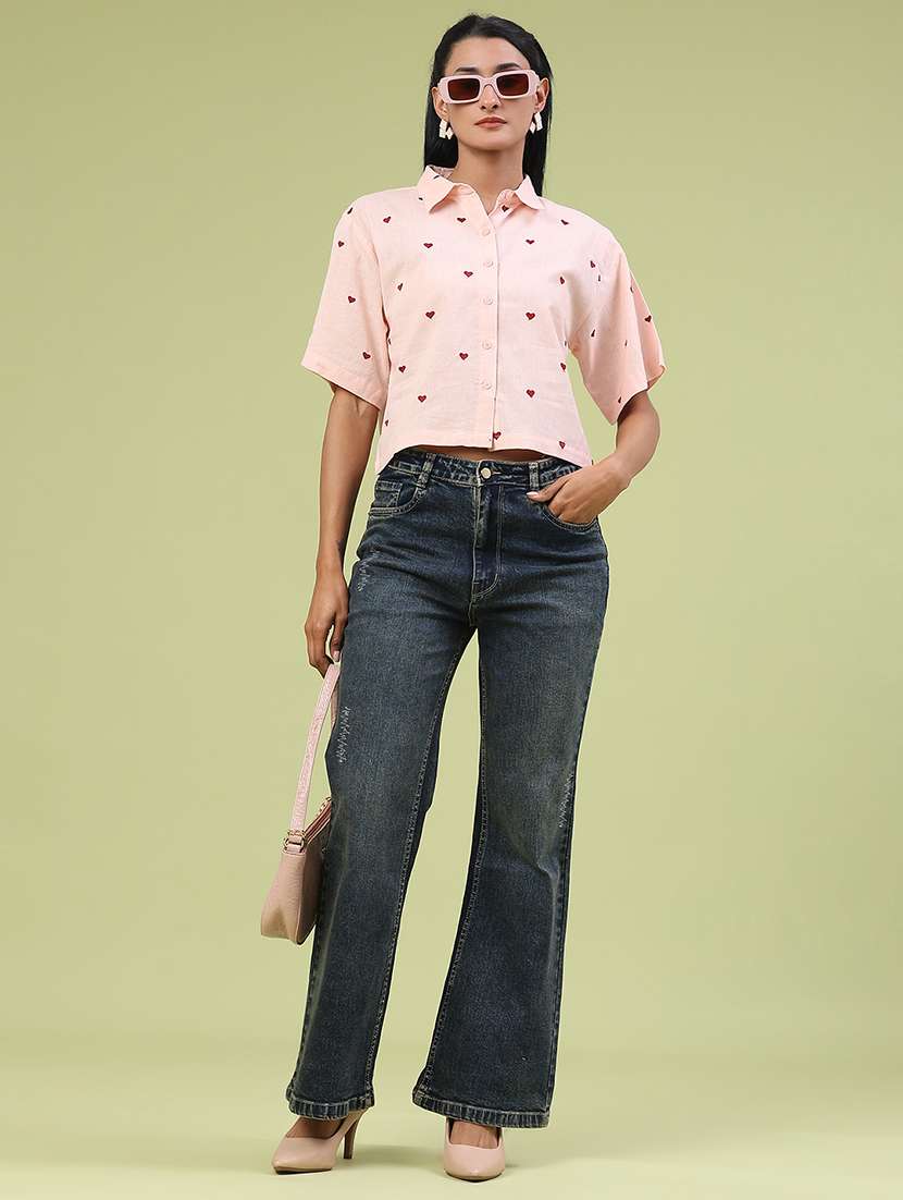women printed collared short sleeve boxy shirt - 22307352 -  Standard Image - 4