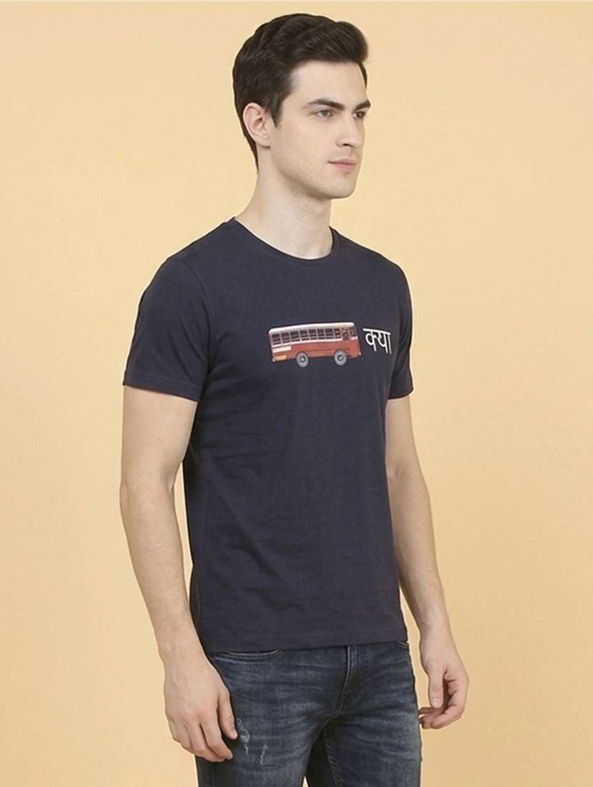 blue cotton blend plain tshirt - 22307376 -  Standard Image - 1
