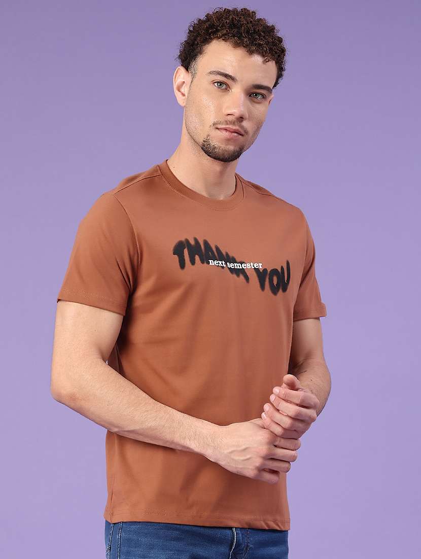 Men Rust Cotton Blend Front Print T-shirt - 22307385 -  Standard Image - 1