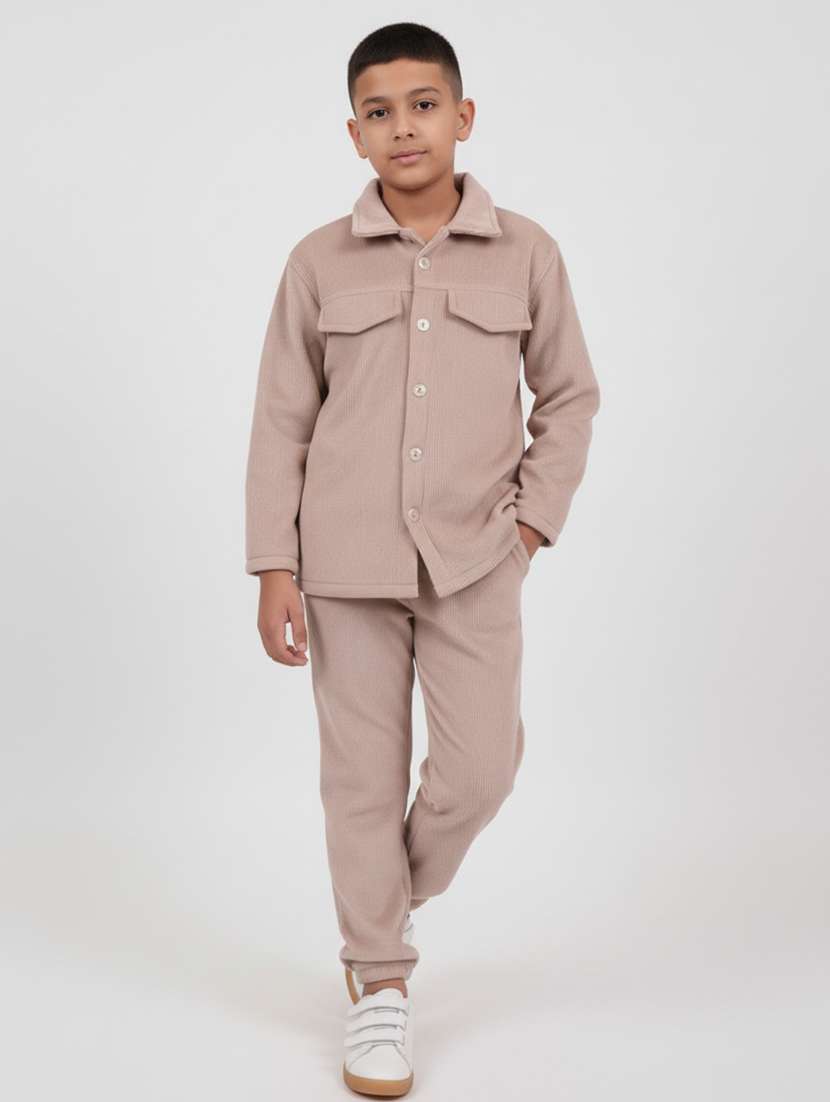 boys solid shirt and jogger co-ord set - 22307534 -  Standard Image - 1