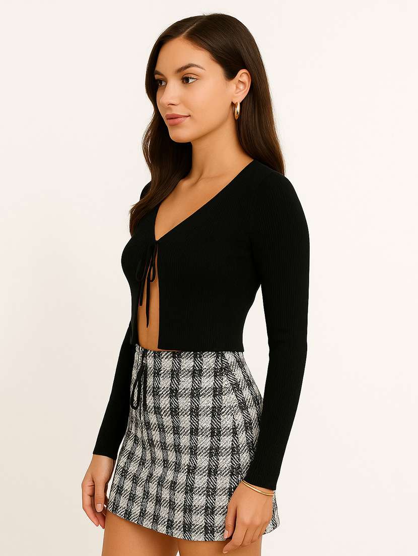 black cotton blend crop top - 22307564 -  Standard Image - 1