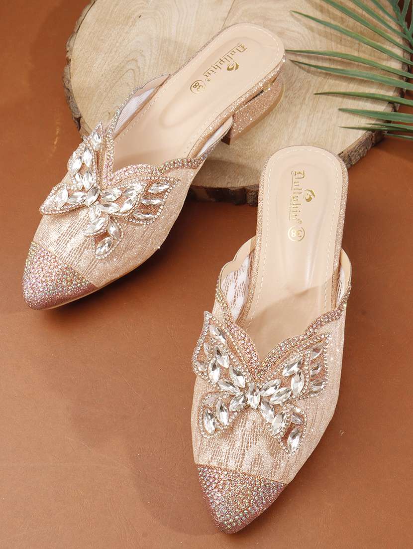 women embellished slip on mules