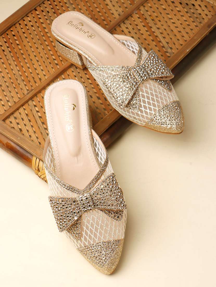 women embellished slip on mules