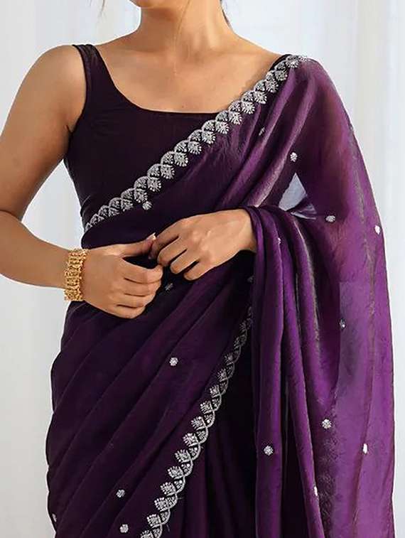 women solid with work embroidered saree with blouse - 22307618 -  Standard Image - 4