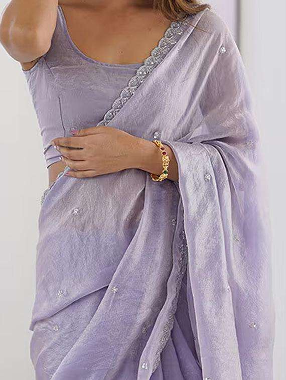 women solid with work embroidered saree with blouse - 22307621 -  Standard Image - 4