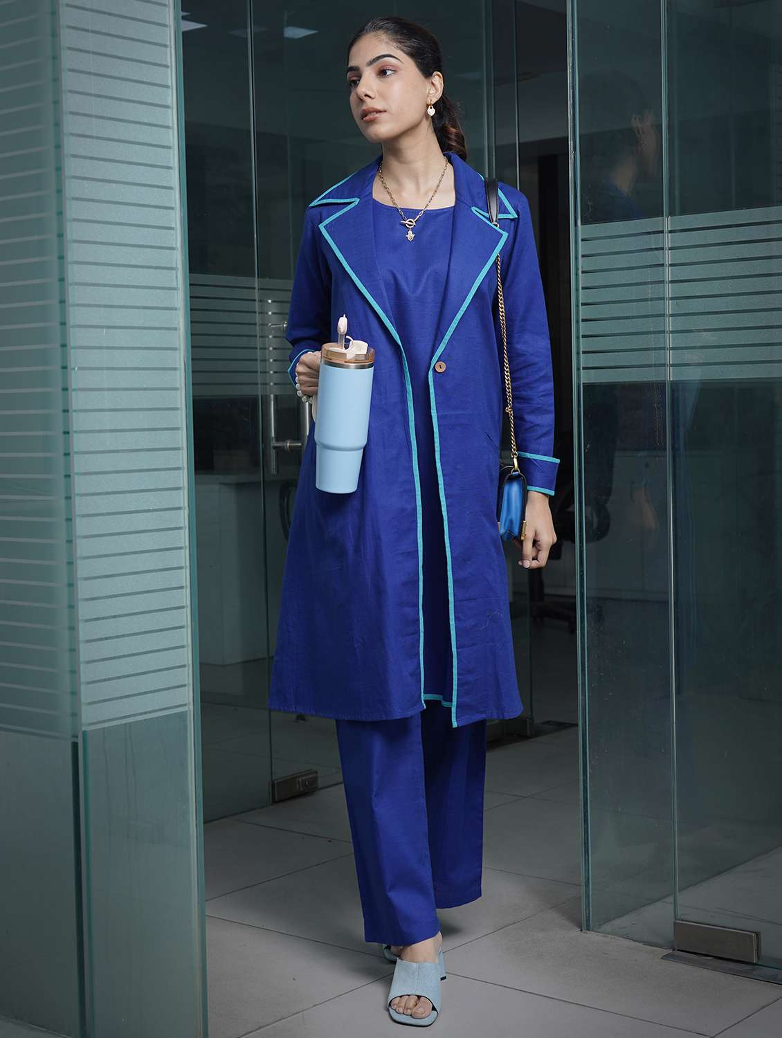 women solid kurta and pant with jacket co-ord set - 22307660 -  Standard Image - 1