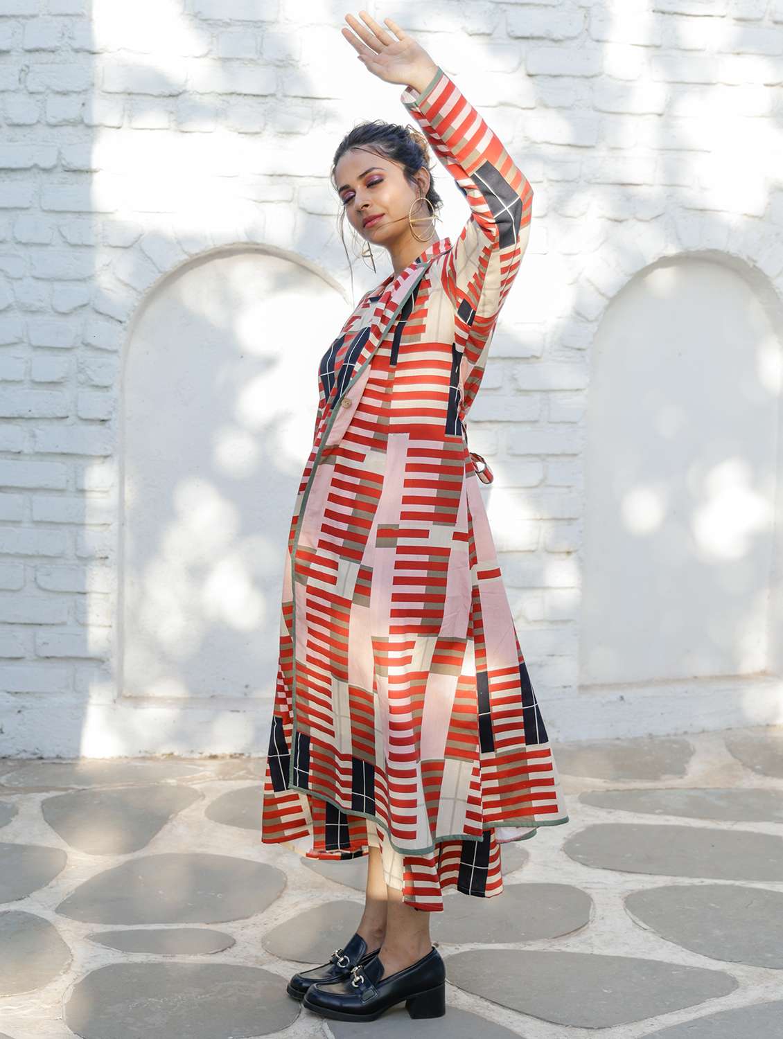 women printed fit and flared dress with shrug - 22307662 -  Standard Image - 1