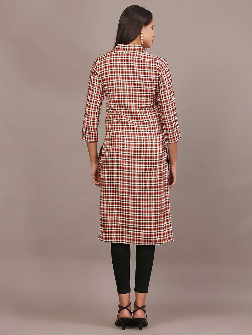 women checkered three quarter sleeve kurta - 22307669 -  Standard Image - 4