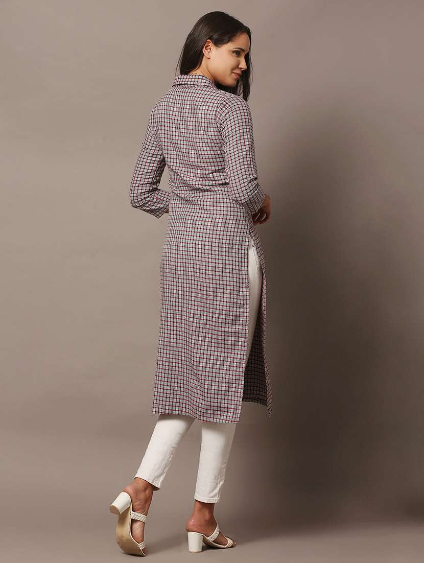 women checkered three quarter sleeve kurta - 22307671 -  Standard Image - 4