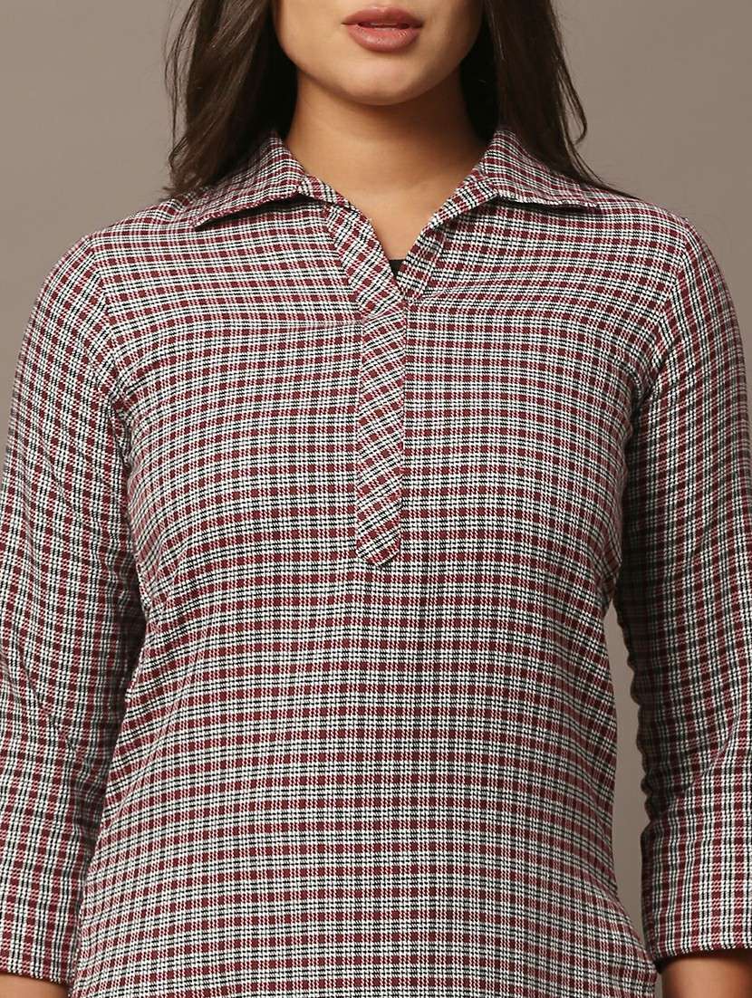 women checkered three quarter sleeve kurta - 22307671 -  Standard Image - 6