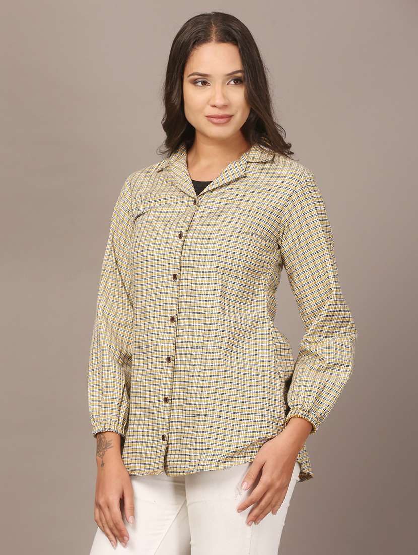 women checkered collared long sleeve shirt - 22307672 -  Standard Image - 1