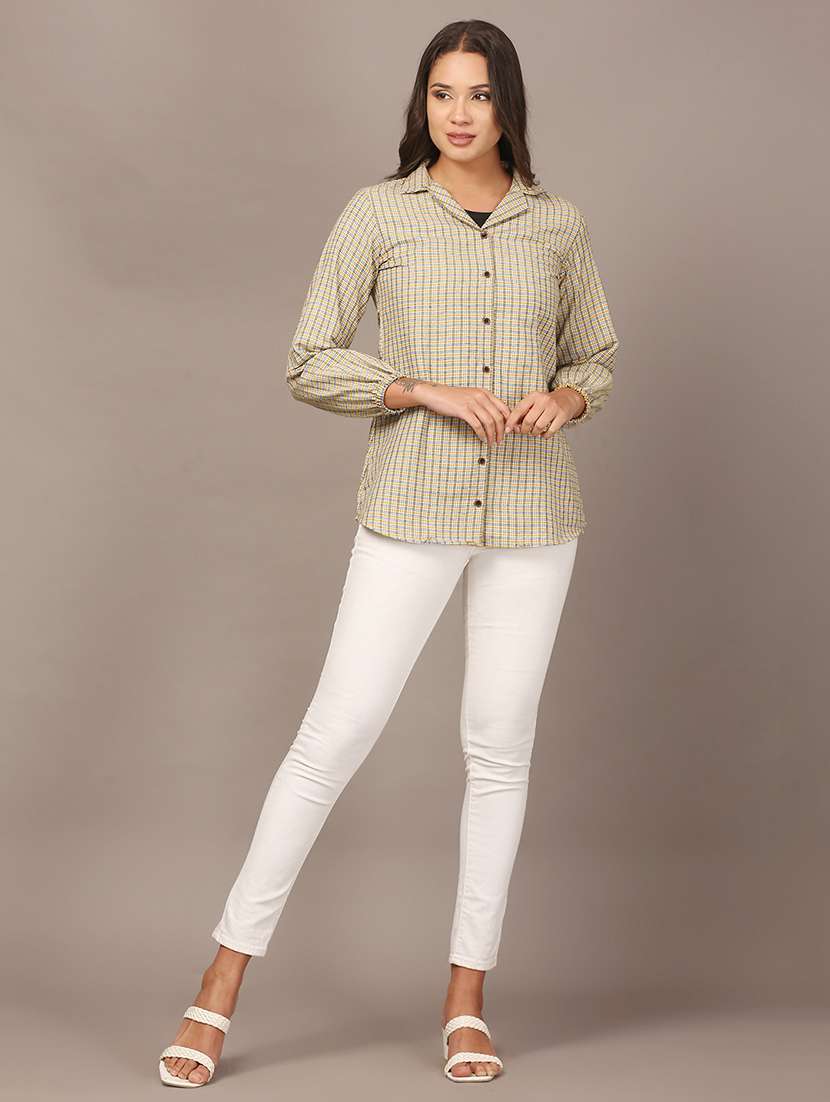 women checkered collared long sleeve shirt - 22307672 -  Standard Image - 6