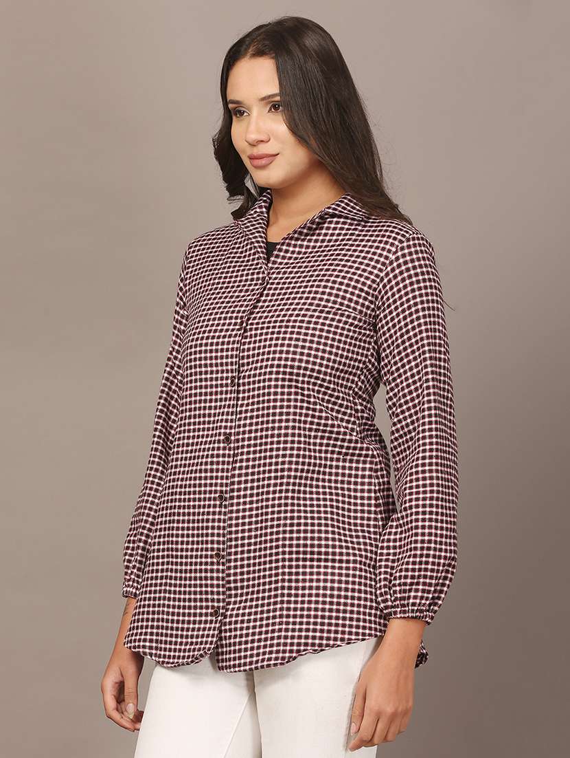 women checkered collared long sleeve shirt - 22307673 -  Standard Image - 1