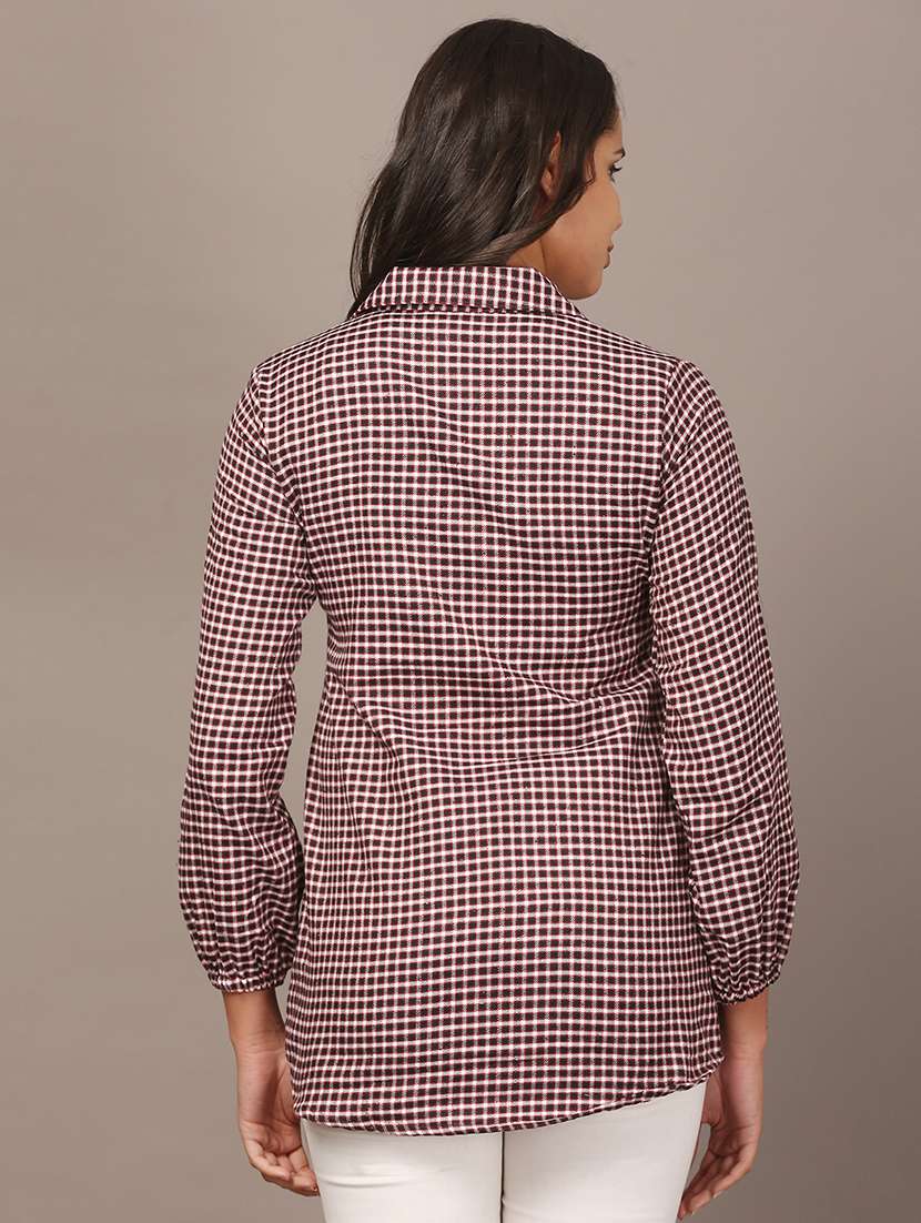 women checkered collared long sleeve shirt - 22307673 -  Standard Image - 4
