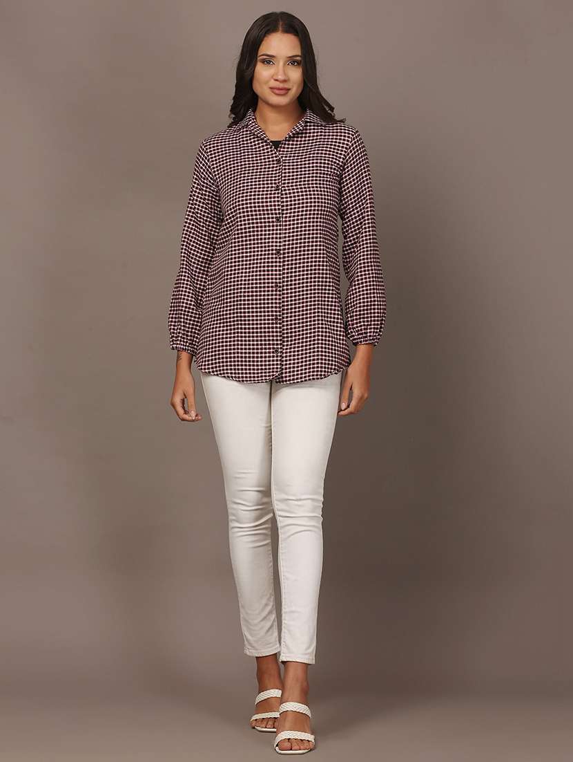 women checkered collared long sleeve shirt - 22307673 -  Standard Image - 6