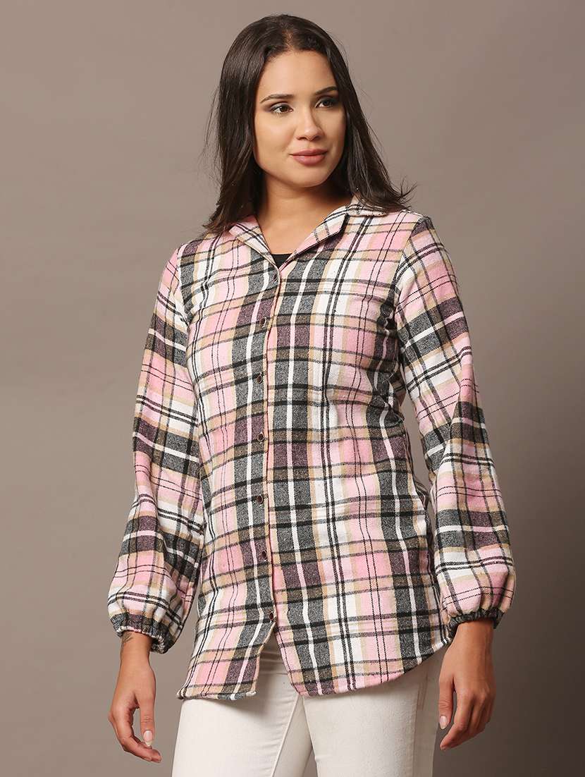 women checkered collared long sleeve shirt - 22307674 -  Standard Image - 1