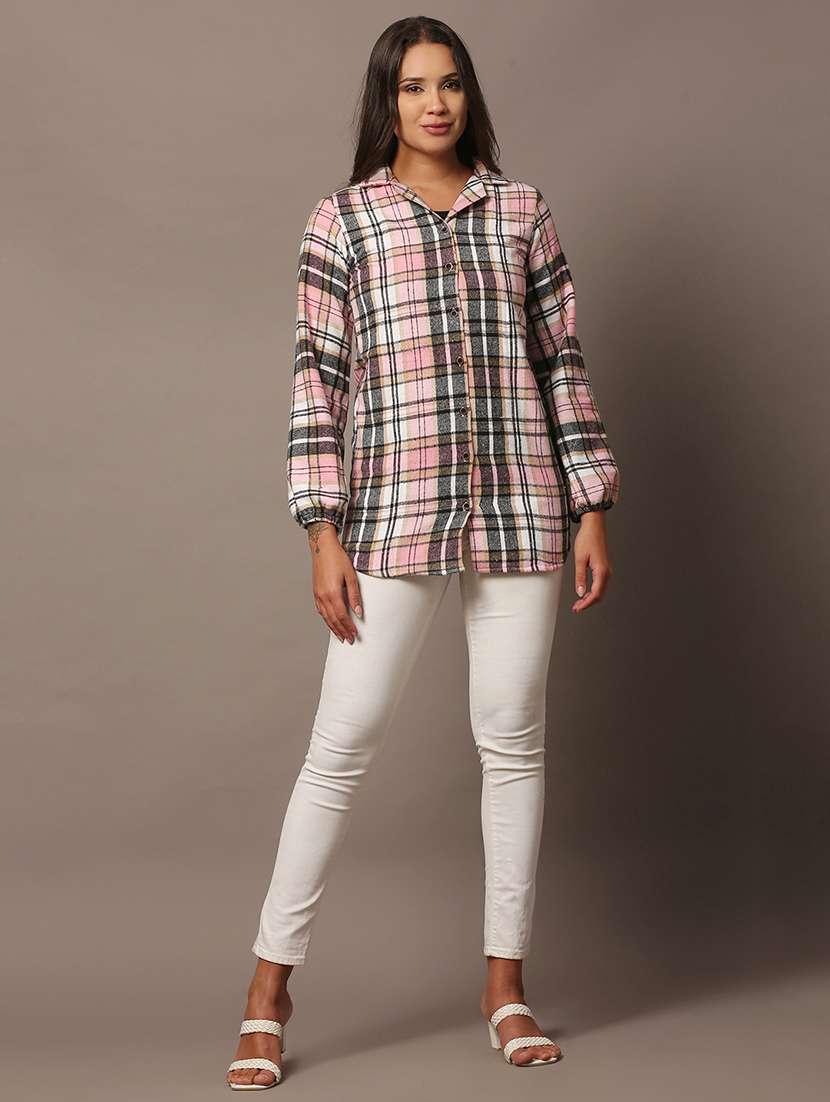 women checkered collared long sleeve shirt - 22307674 -  Standard Image - 6
