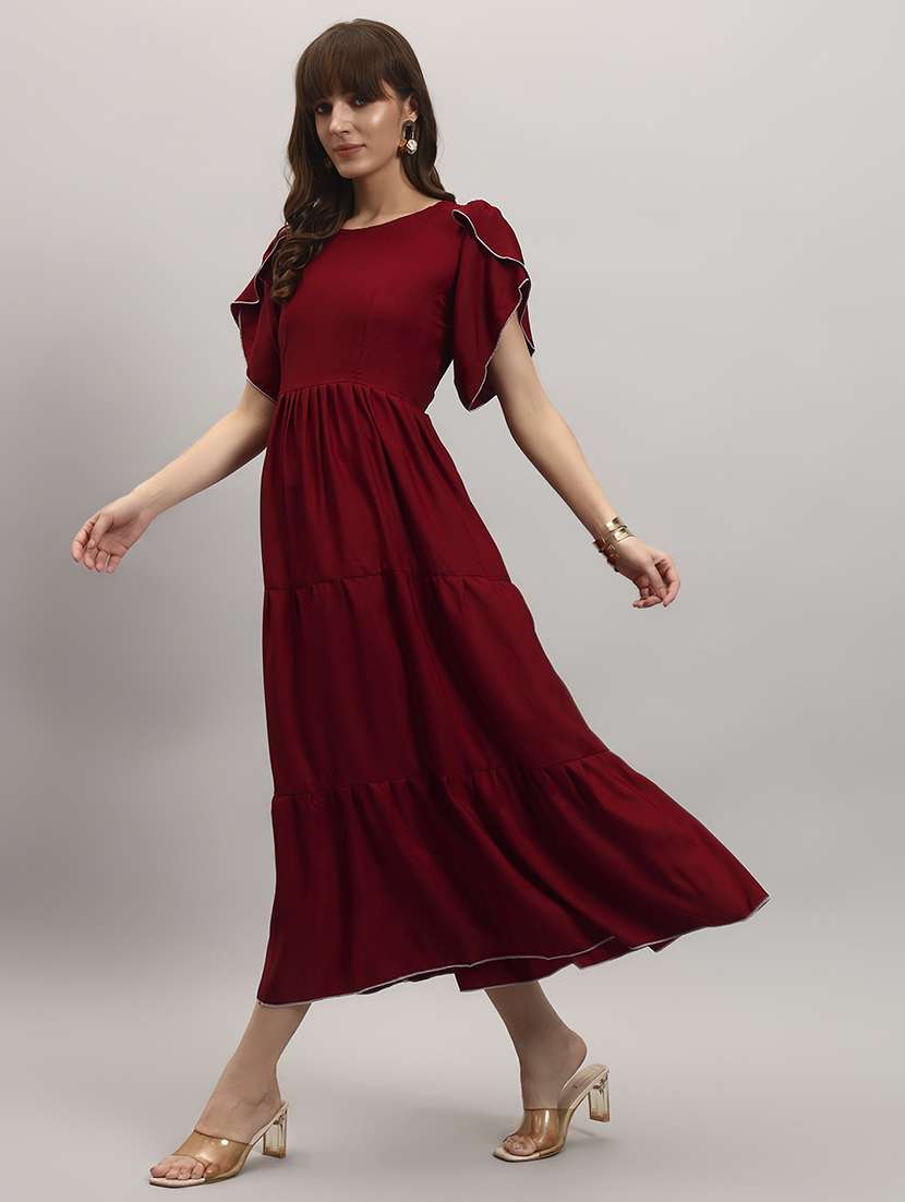 women solid short sleeve tiered dress - 22307735 -  Standard Image - 1