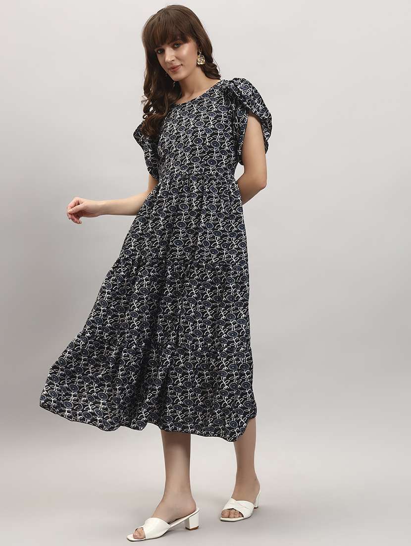women printed short sleeve tiered dress - 22307739 -  Standard Image - 1