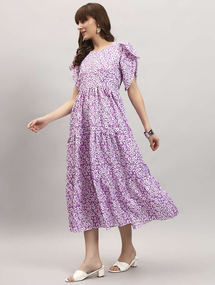 women printed short sleeve tiered dress - 22307740 -  Standard Image - 1