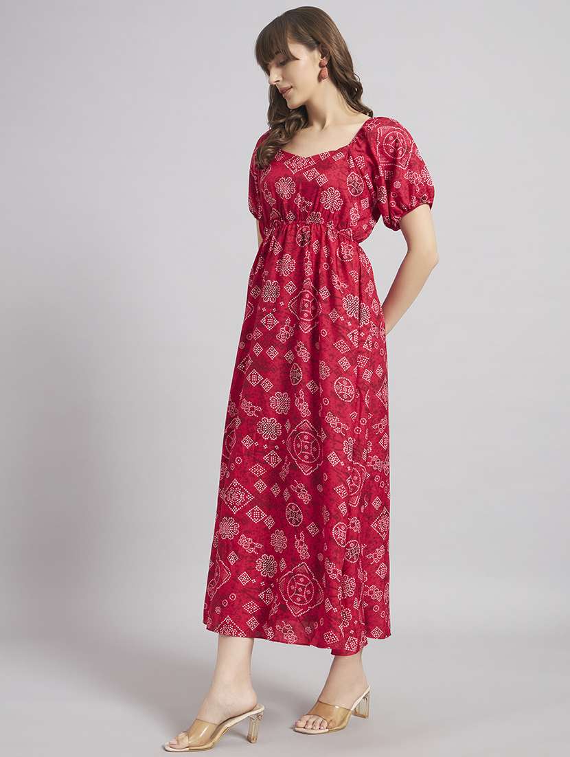 women bandhani puff sleeves a-line dress - 22307753 -  Standard Image - 1