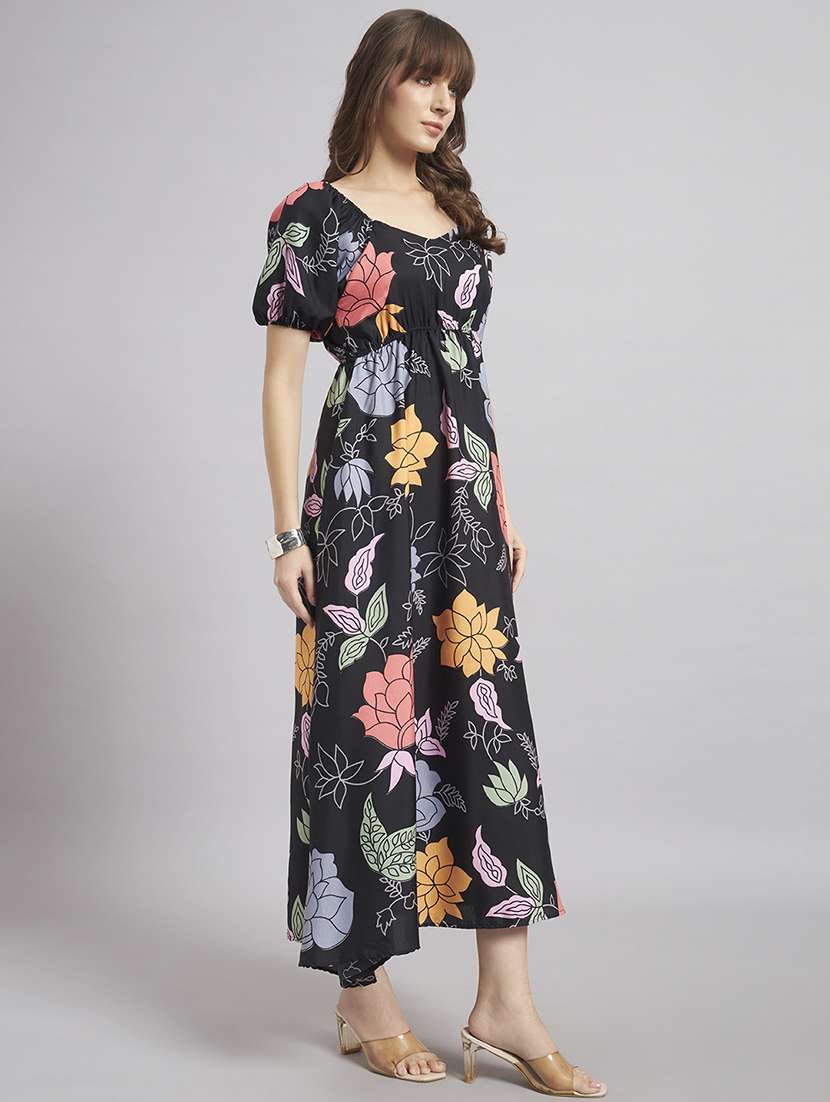 women floral puff sleeve a-line dress - 22307772 -  Standard Image - 1
