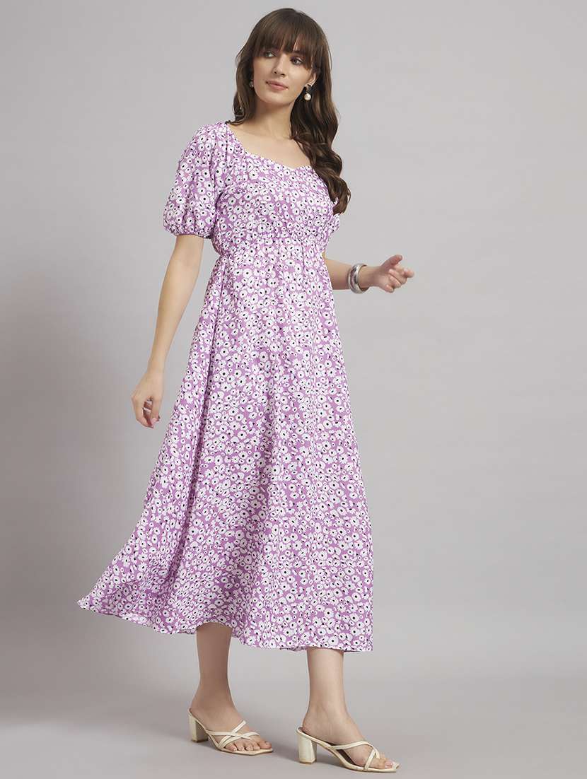 women floral puff sleeve a-line dress - 22307804 -  Standard Image - 1