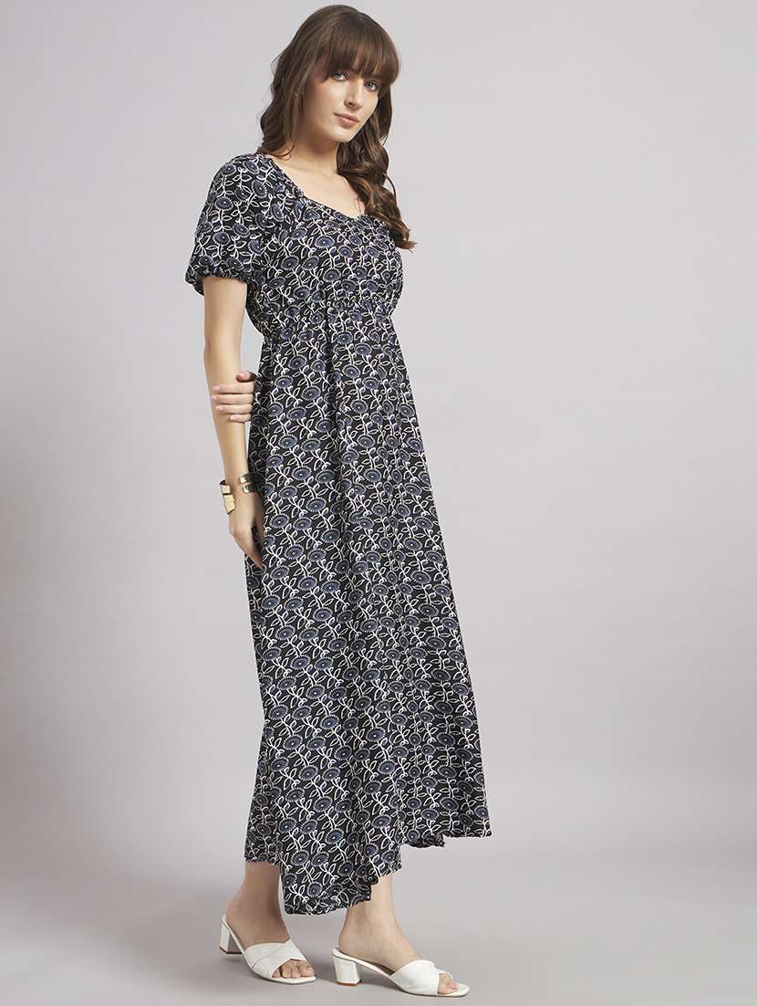 women floral puff sleeve a-line dress - 22307805 -  Standard Image - 1