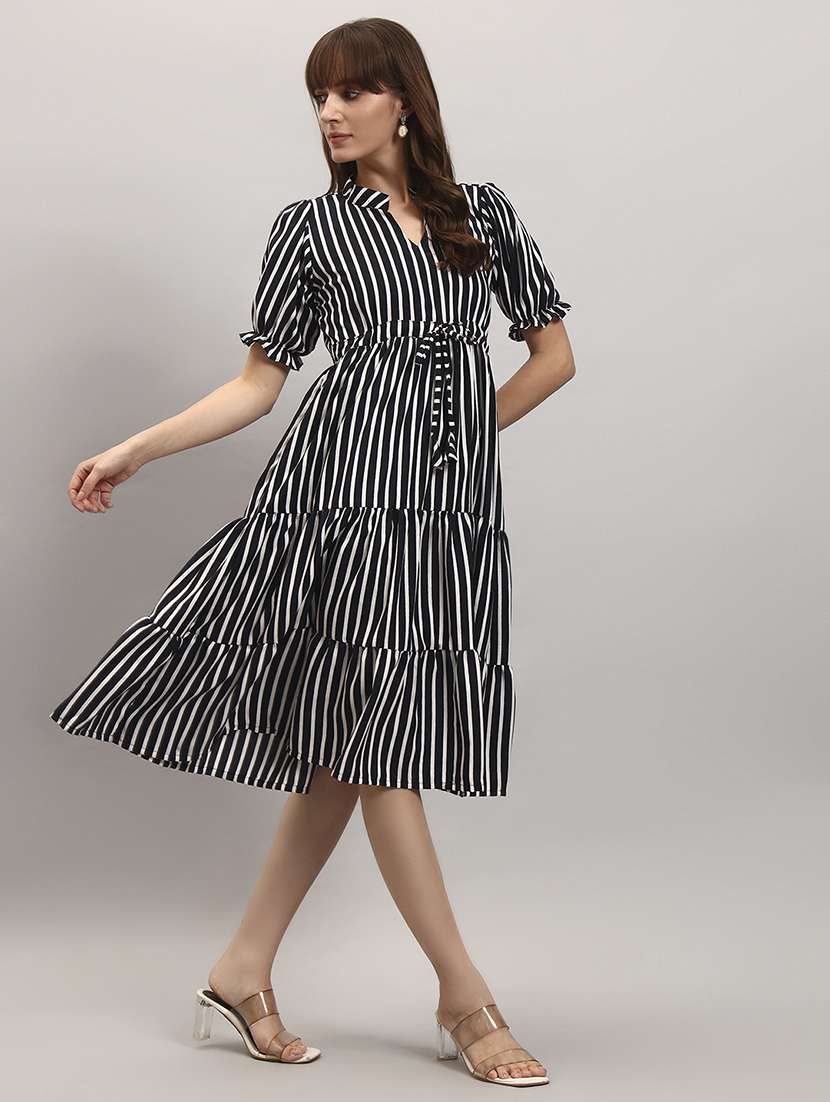 women striped short sleeve tiered dress - 22307826 -  Standard Image - 1