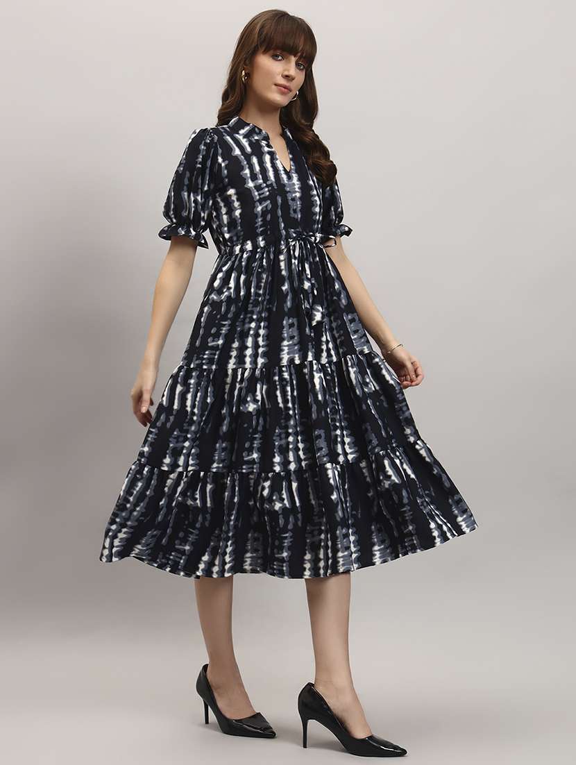 women printed short sleeve tiered dress - 22307845 -  Standard Image - 1