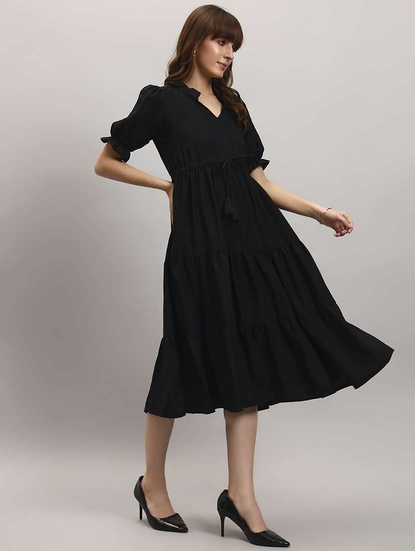 women solid short sleeve tiered dress - 22307853 -  Standard Image - 1