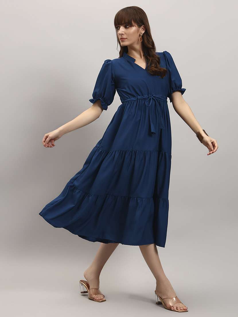 women solid short sleeve tiered dress - 22307854 -  Standard Image - 1