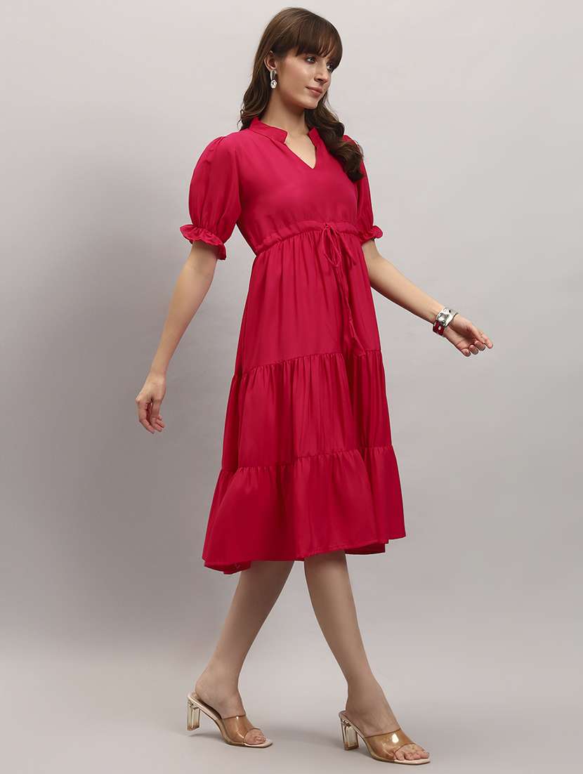 women solid short sleeve tiered dress - 22307859 -  Standard Image - 1