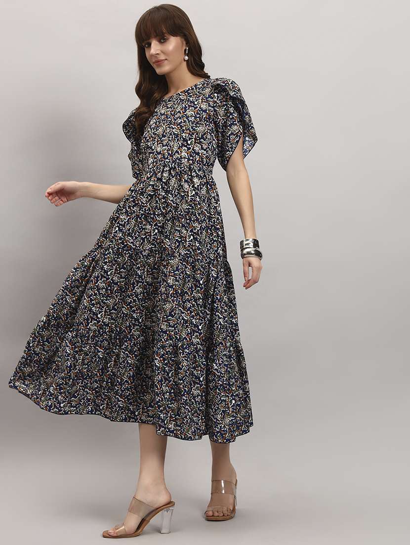 women printed tulip sleeve tiered dress - 22308007 -  Standard Image - 1
