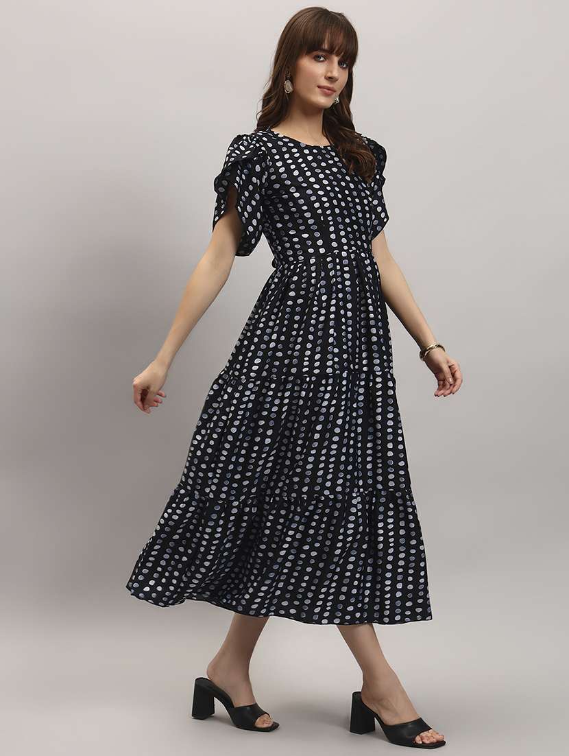 women printed tulip sleeves tiered dress - 22308070 -  Standard Image - 1