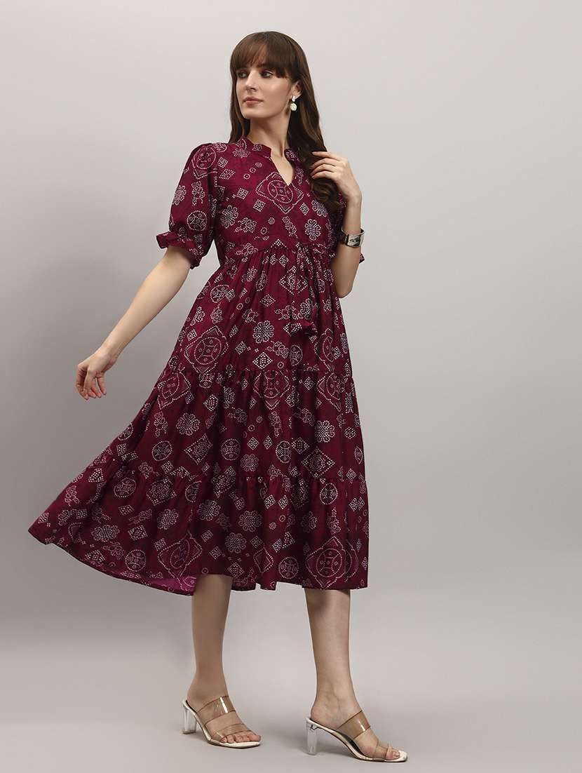 women bandhani print puff sleeve tiered dress - 22308080 -  Standard Image - 1