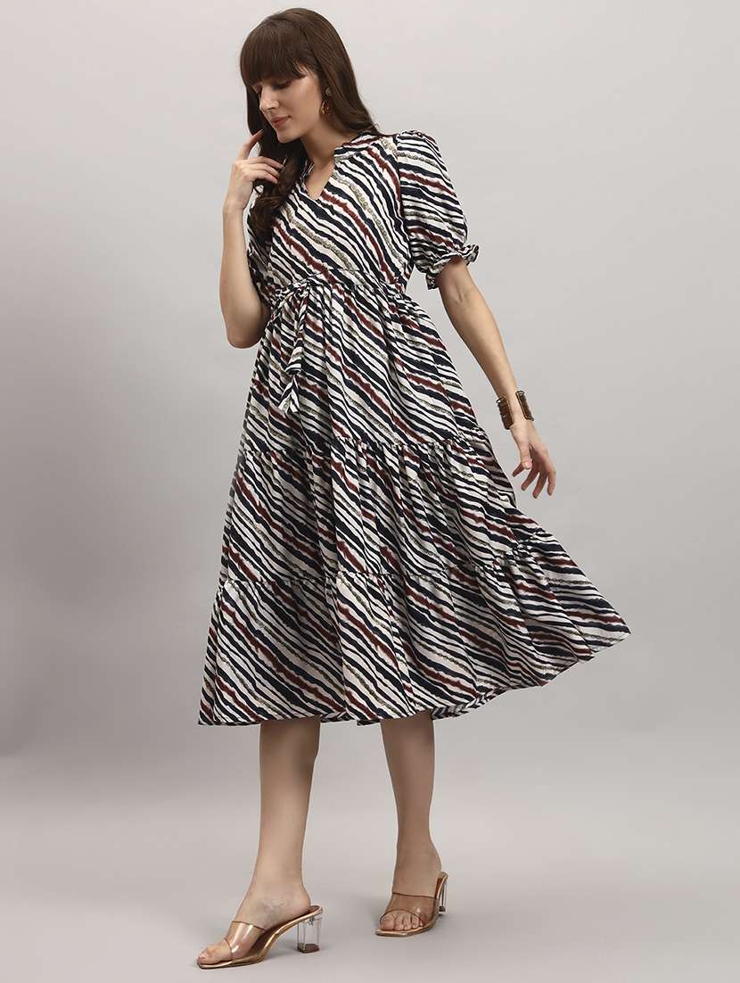 women printed puff sleeves tiered dress - 22308102 -  Standard Image - 1