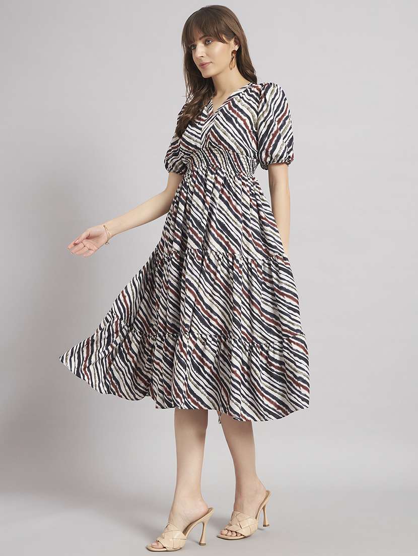 women printed puff sleeves tiered dress - 22308174 -  Standard Image - 1