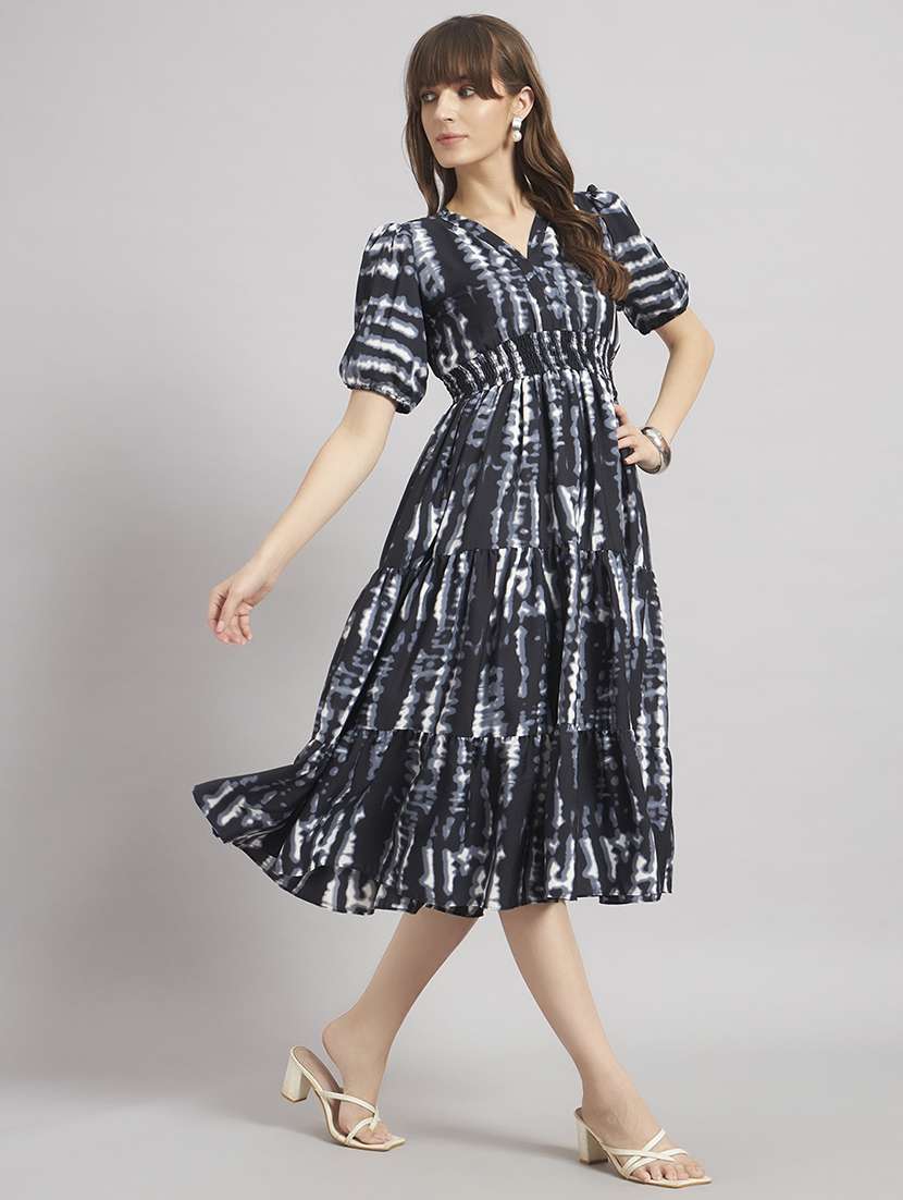 women printed puff sleeves tiered dress - 22308176 -  Standard Image - 1