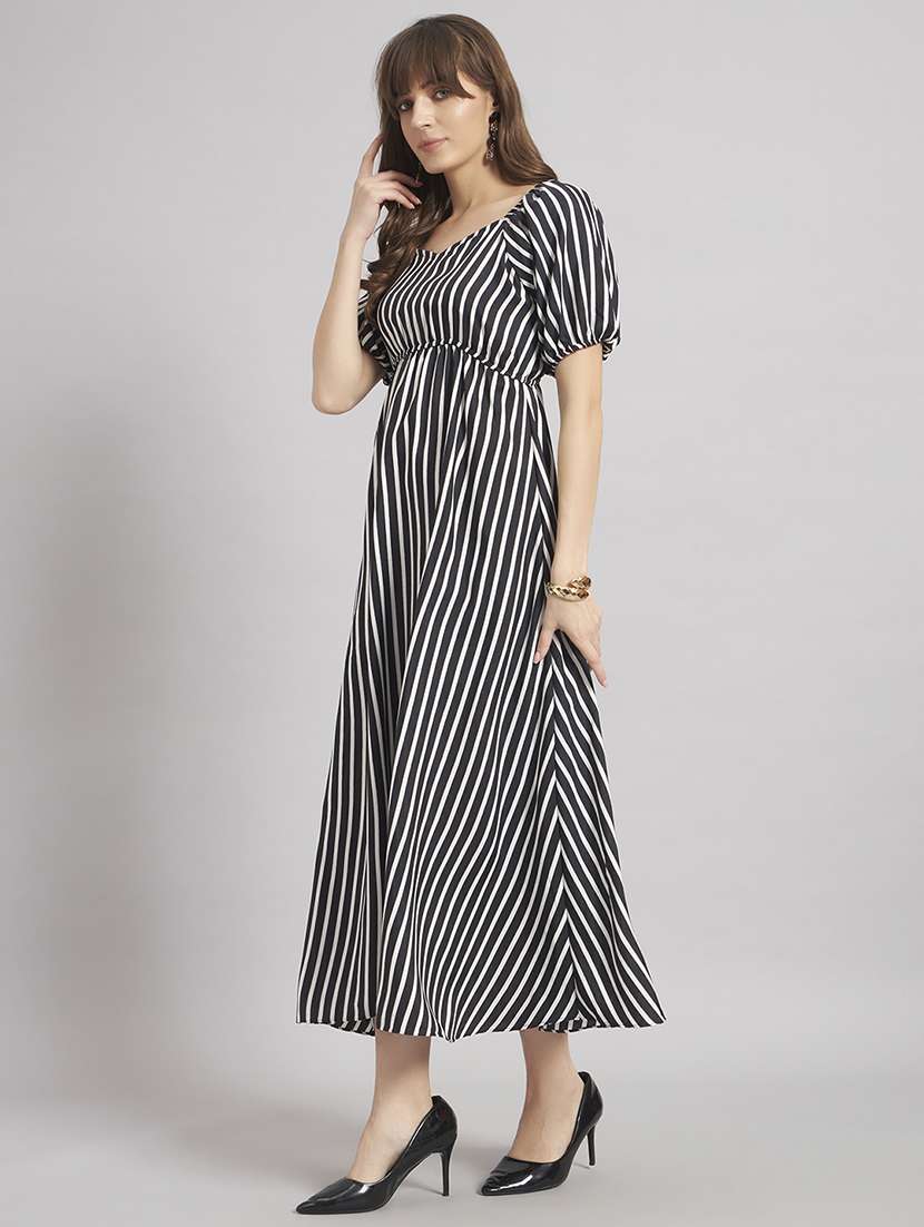 women striped sweetheart neck a-line dress - 22308224 -  Standard Image - 1