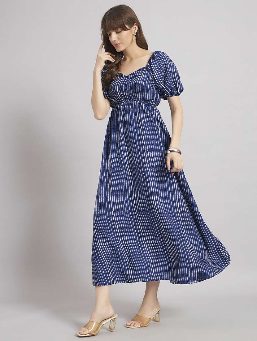 women striped sweetheart neck a-line dress - 22308233 -  Standard Image - 1