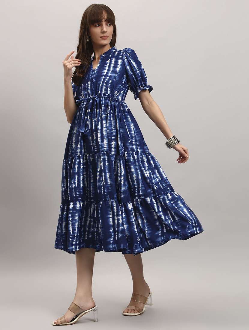 women tie & dye puff sleeve tiered dress - 22308396 -  Standard Image - 1