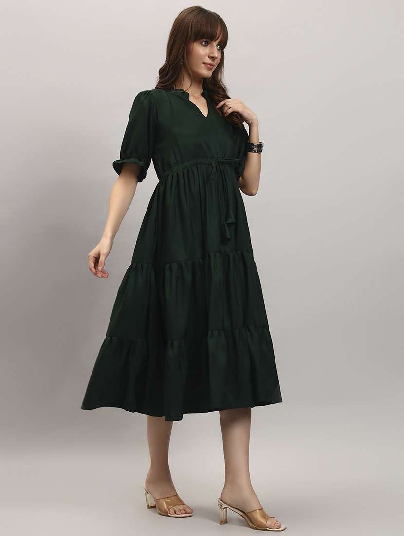 women solid puff sleeve tiered dress - 22308419 -  Standard Image - 1